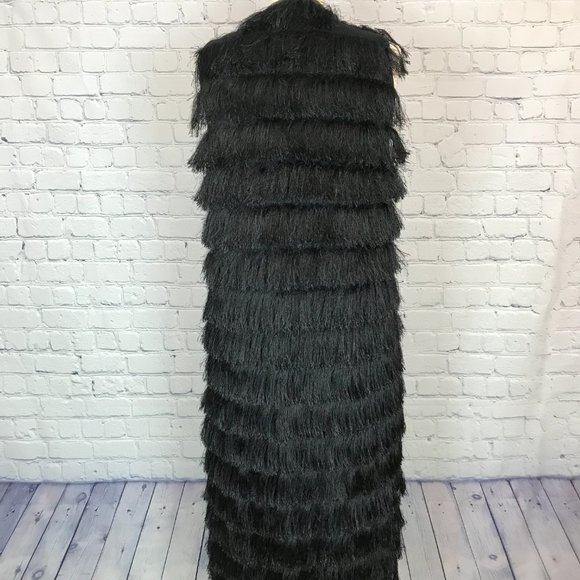 H&M Divided Womens Black Fringe Open Front Vest - Picture 4 of 5